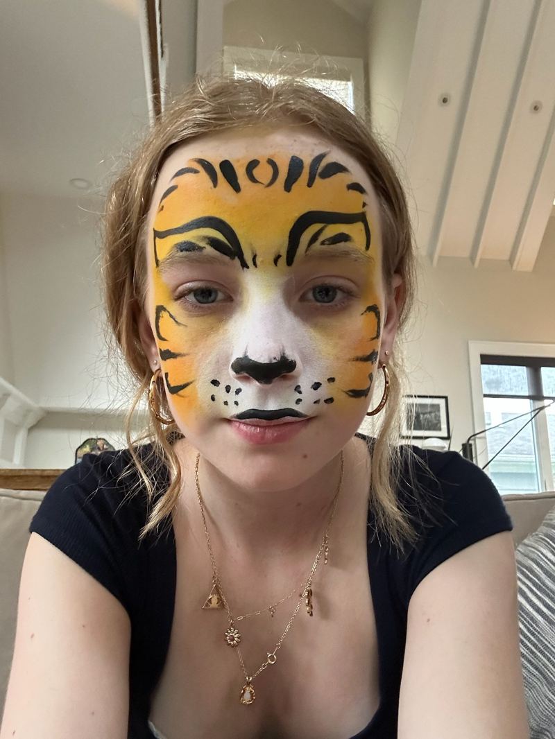 Orange and black tiger face paint design