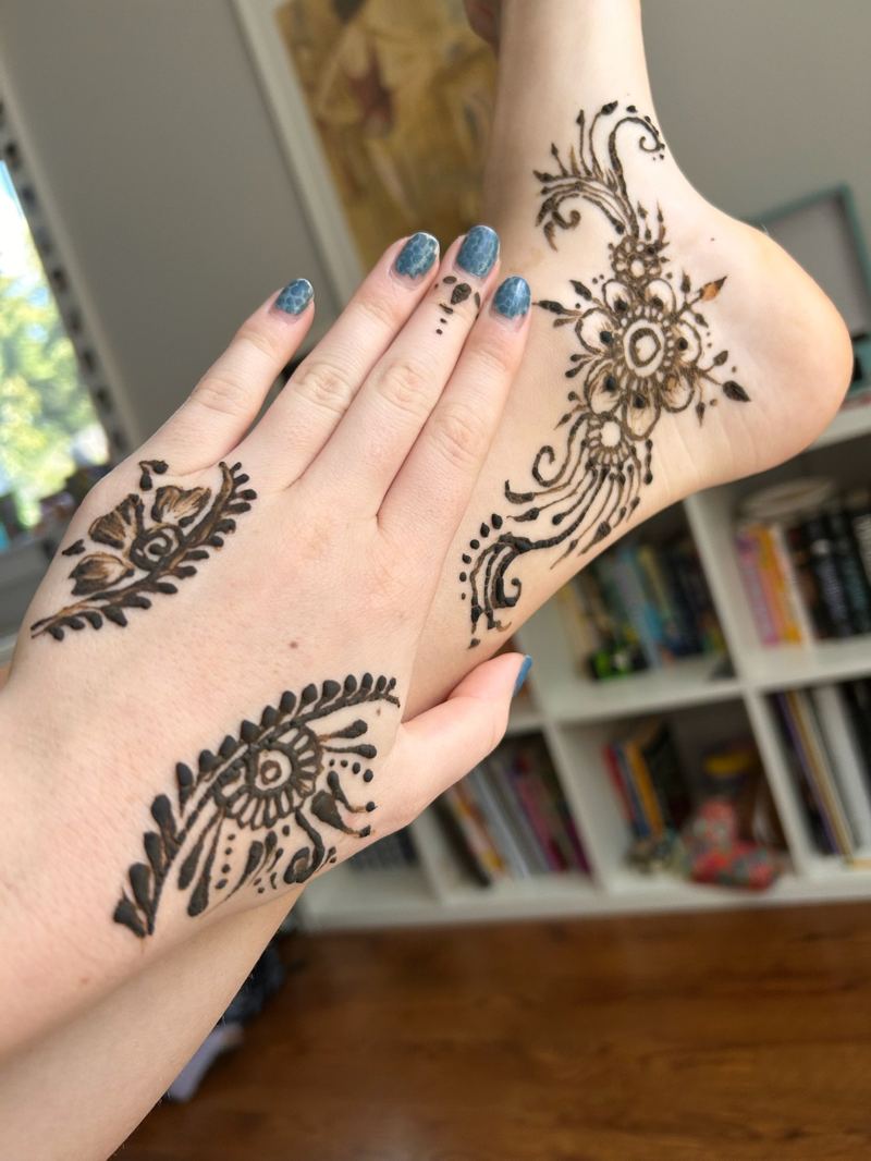 Henna designs on the hand and foot